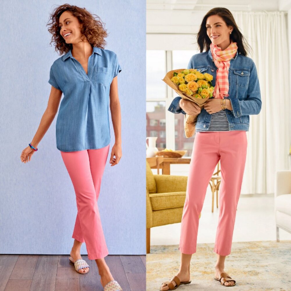 TALBOTS Perfect Crop Pant in Pink Tab Detail at Hem Cotton Stretch Size 12